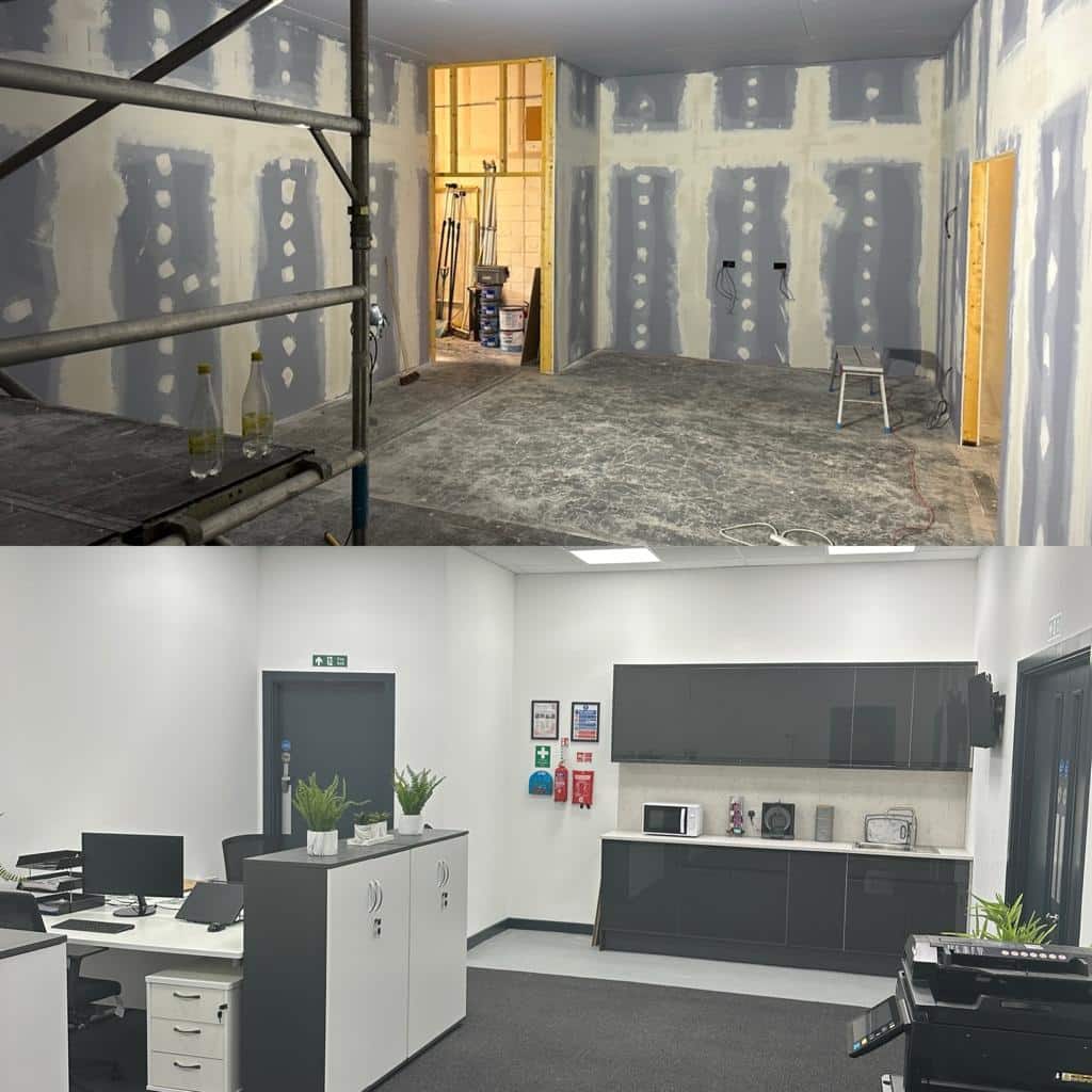 a before and after comparison of an office refurbishment